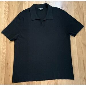 James Perse Linen Polo Shirt Men's sz L / 4 - Black Loose Knit Mesh Short Sleeve